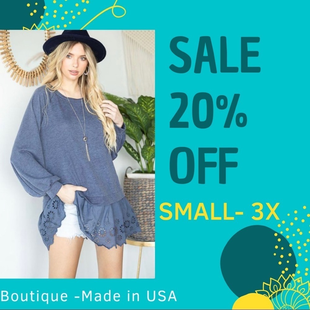 Women’s Large Boho Long Sleeve Lace Trim Top Closing Closet